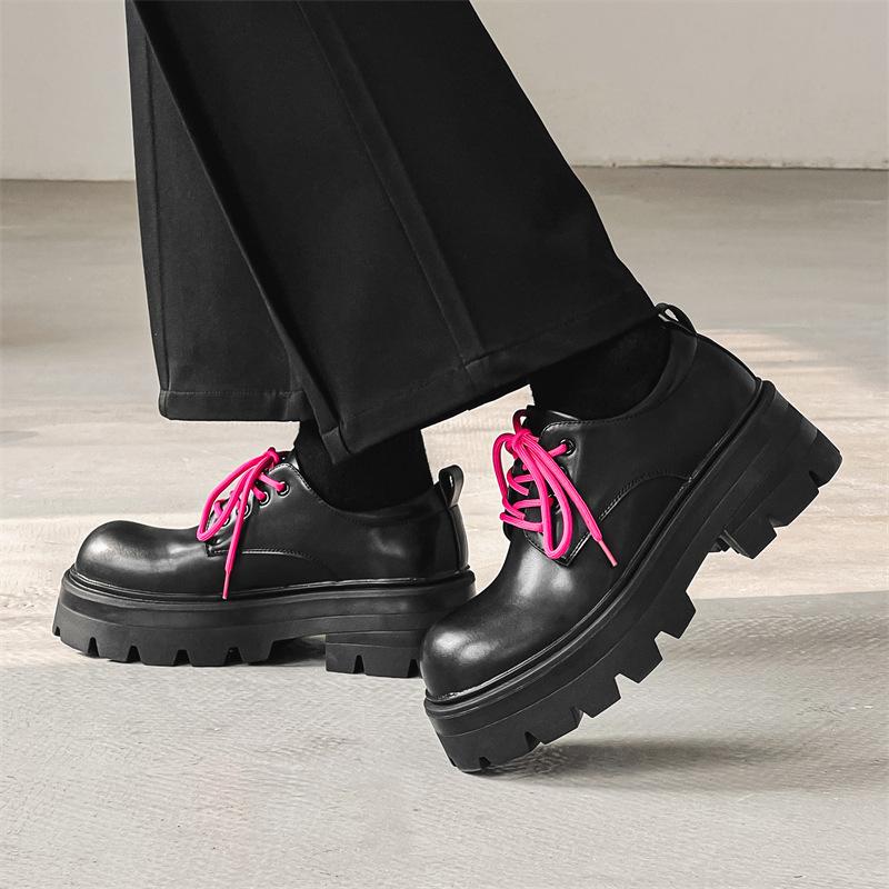 

Кожаные туфли мужские с круглым носком в британском стиле на платформе с большим носком в корейском стиле, деловая повседневная обувь, универсальная мода 6115-J 44 чёрный