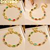 DIEYURO 316L Stainless Steel Colorful Stones Zircon Inlaid Bracelet For Women Simple Classic Waterproof Wrist Chain Party Gift