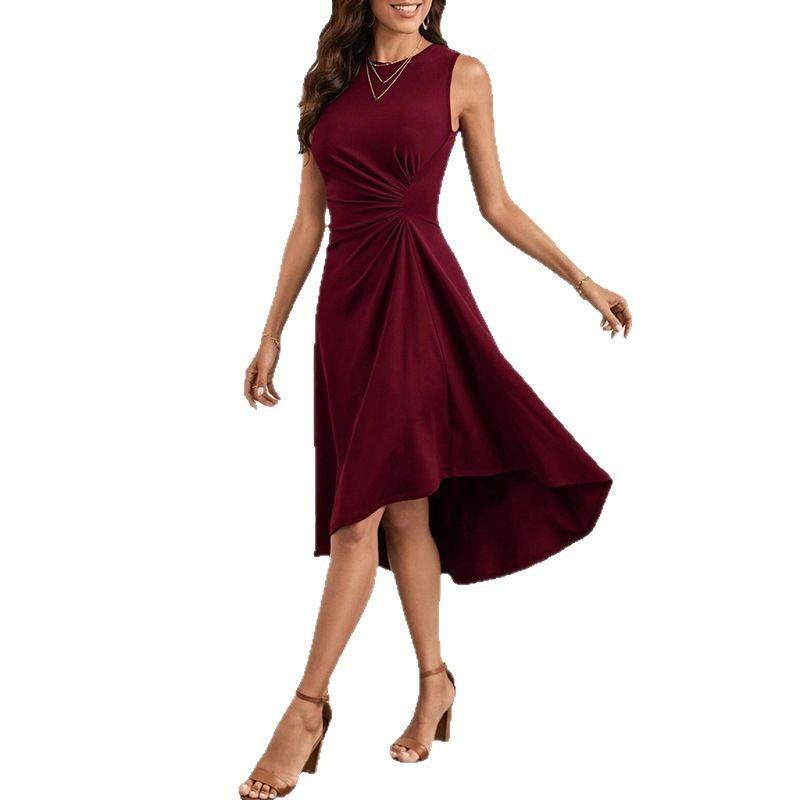 Solid Color Round Neck Sleeveless Pullover Midi Dress For Women Casual Commuting