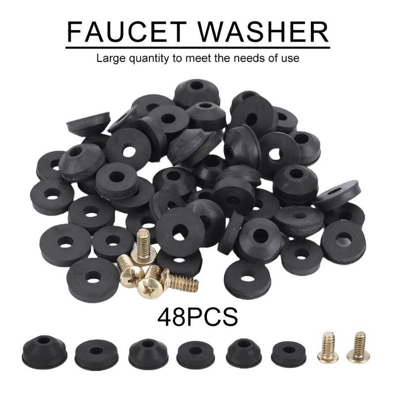 48PCS Plumbing Faucet Seal Washer O-ring Rubber Faucet Washer Assortment with Screws Flat Beveled for Repairing Faucet Leak