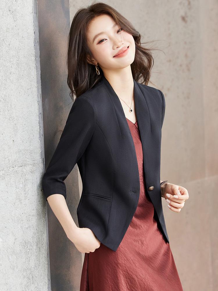 Women's 3/4 Sleeve Blazer - Spring/Summer 2026, Petite Medium-Length, Elegant Casual Suit Top