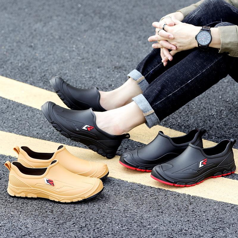 Low-top Men's Rain Shoes Outdoor Waterproof Lazy One-pedal Men's Galoshes PVC Lightweight Non-slip Men's Rubber Shoes Water Shoes