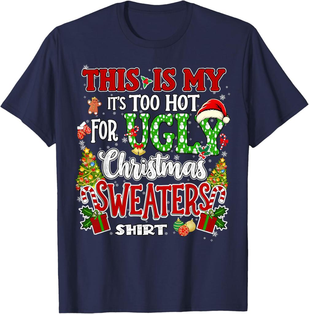 Merry Christmas This Is My Christmas Funny Xmas PJs Letters Crewneck Printed Tshirt Tops Casual Style Regular Short Sleeve