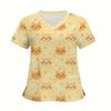 Uniformi Chirurgiche Carine Cartone Animato Gatto Donna Moda Estiva Scollo a V Medico Micro-Elastiche Manica Corta Tasche Applicate Abbigliamento Medico