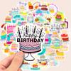 50 ks Kreslené samolepky s dortem a svíčkou Happy Birthday, Personalizovaná dekorace na kytaru, notebook, zavazadlo, laptop, motocykl