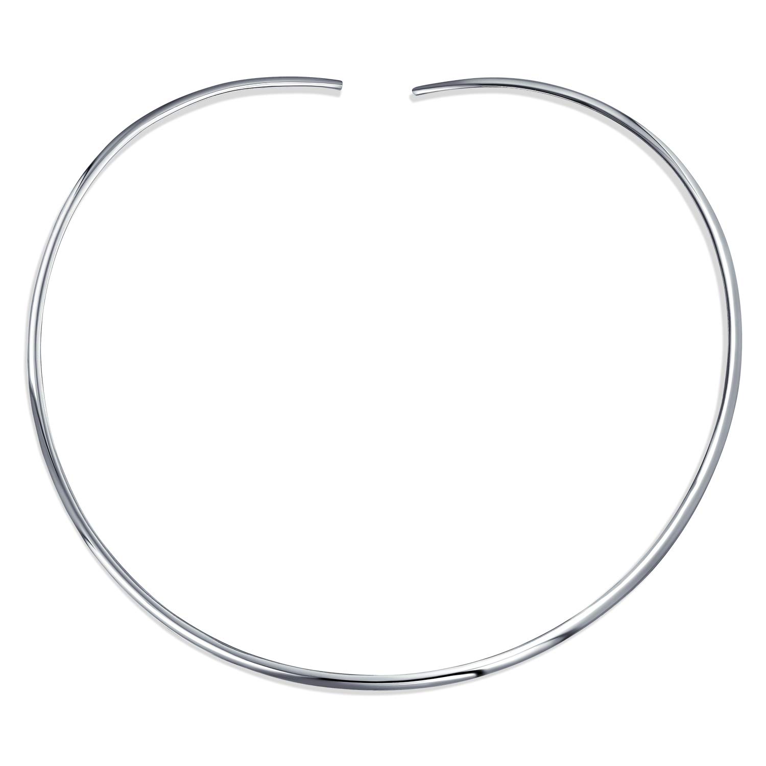 

925 Silver Width 2mm Classic Simple Plain Contour Thin Curve Open Choker Wire Necklace [Bling Jewelry]