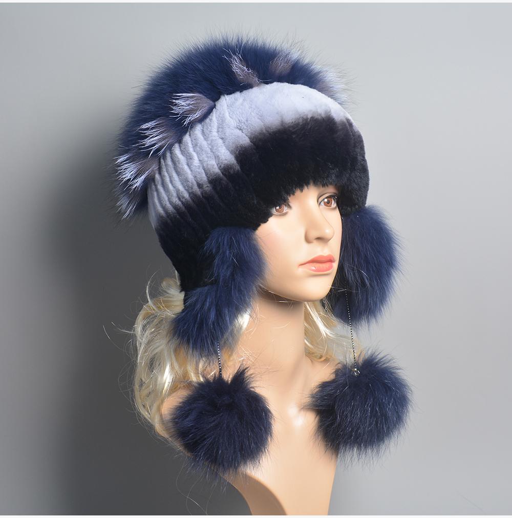 Winter Knit Beanie Hat With Real Fox Fur Pom Pom Chunky Snow Cap For Women Girls (Black) At Women's Clothing Store