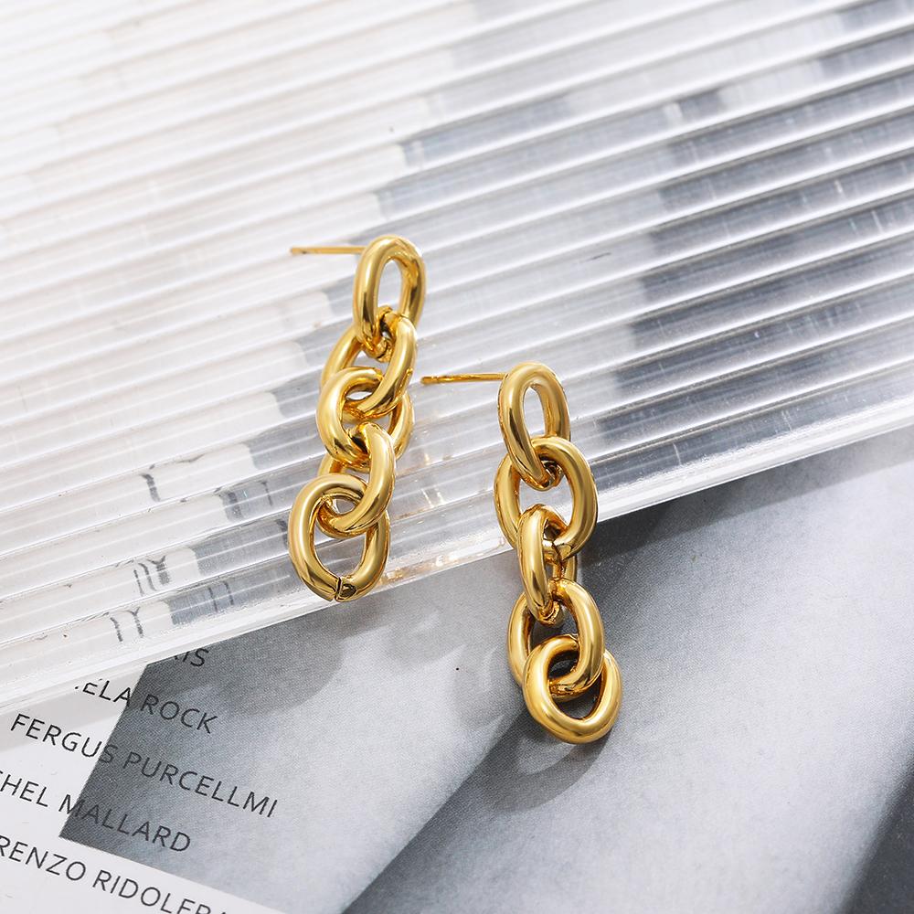 

Stainless Steel Link Chain Earrings for Women Gold Plated Cuban Chains Long Drop Earrings Statement Punk Rock Zircon Party Gift