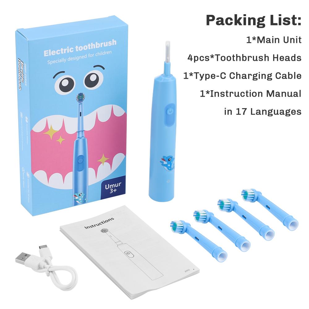 Smart Rotating Electric Toothbrush, Rechargeable Rotary Toothbrush with 4 Heads, 3 Modes Deep Clean Whitening Teeth for Kids