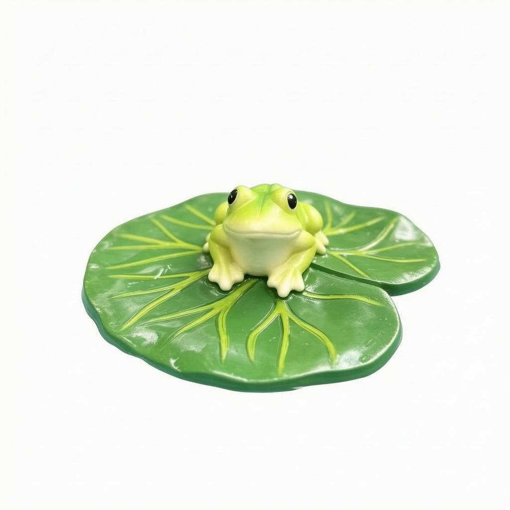 Frog on Lotus Leaf Ornament Glossy for Aquarium Display