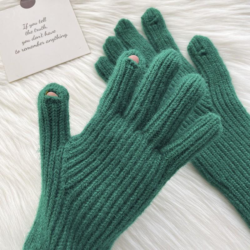 Warm Knitted Acrylic Fingerless Gloves Women Winter Touchscreen Compatible Solid Color Korean Style