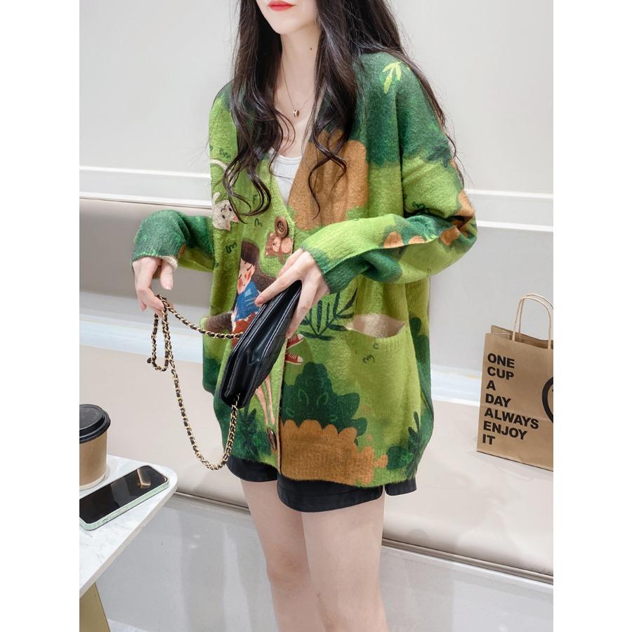DIMANAF 2023 Neue Herbst Plus Größe Pullover Strickjacke Oversize Frauen Muster Floral Cartoon Druck Pullover Stricken Lose Pullover