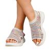 Leichte Damen-Sandalen mit offener Zehenpartie aus Strick-Netzstoff, atmungsaktive Slip-On-Schuhe für den Alltag mit gepolsterter Sohle und flexibler Laufsohle