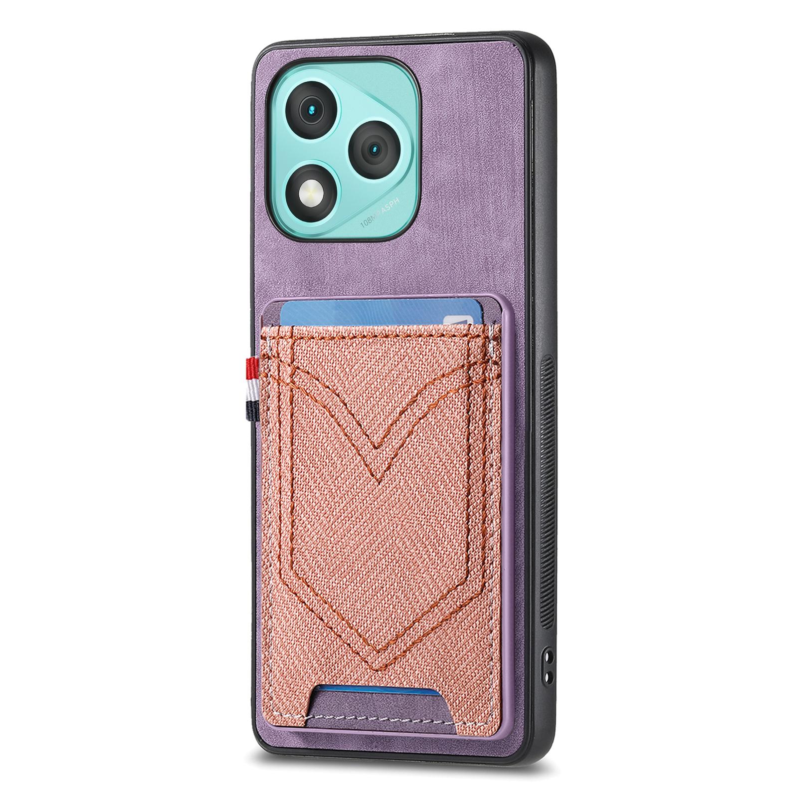 

For Honor 400 Lite Phone Case Retro Jean Cloth Texture Leather Back Cover with Card Holder Purple