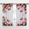 2PCS Digital Printed Curtains, Pink Rose Surrounding Pattern, Beautiful Window Drapes for Living Room Bedroom Home Decor