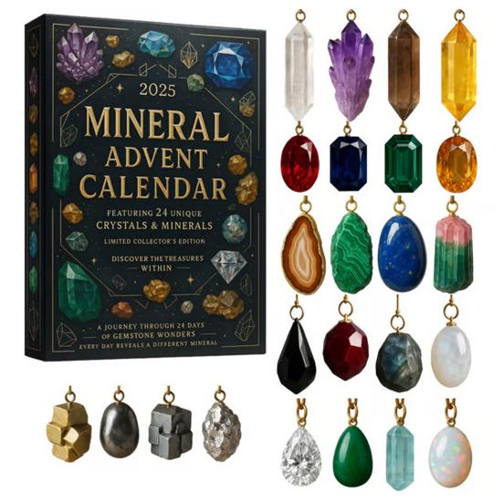 

2025 Mineral Advent Calendar 24 Days Acrylic Ornaments Christmas Countdown Decor for Tree Display Unique Gift for Rock Collectors Sets
