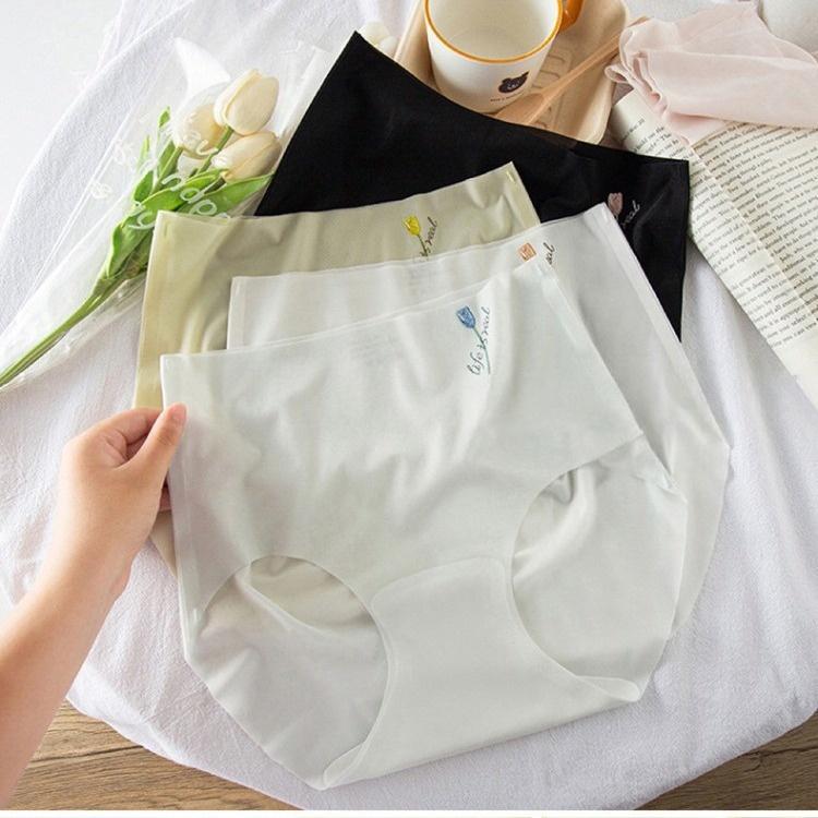 Women's Tulip Summer Thin High Waist Seamless Ice Silk Panties Breathable Pure Cotton Crotch Quick-drying Soft Comfort Yoga Sports Briefs