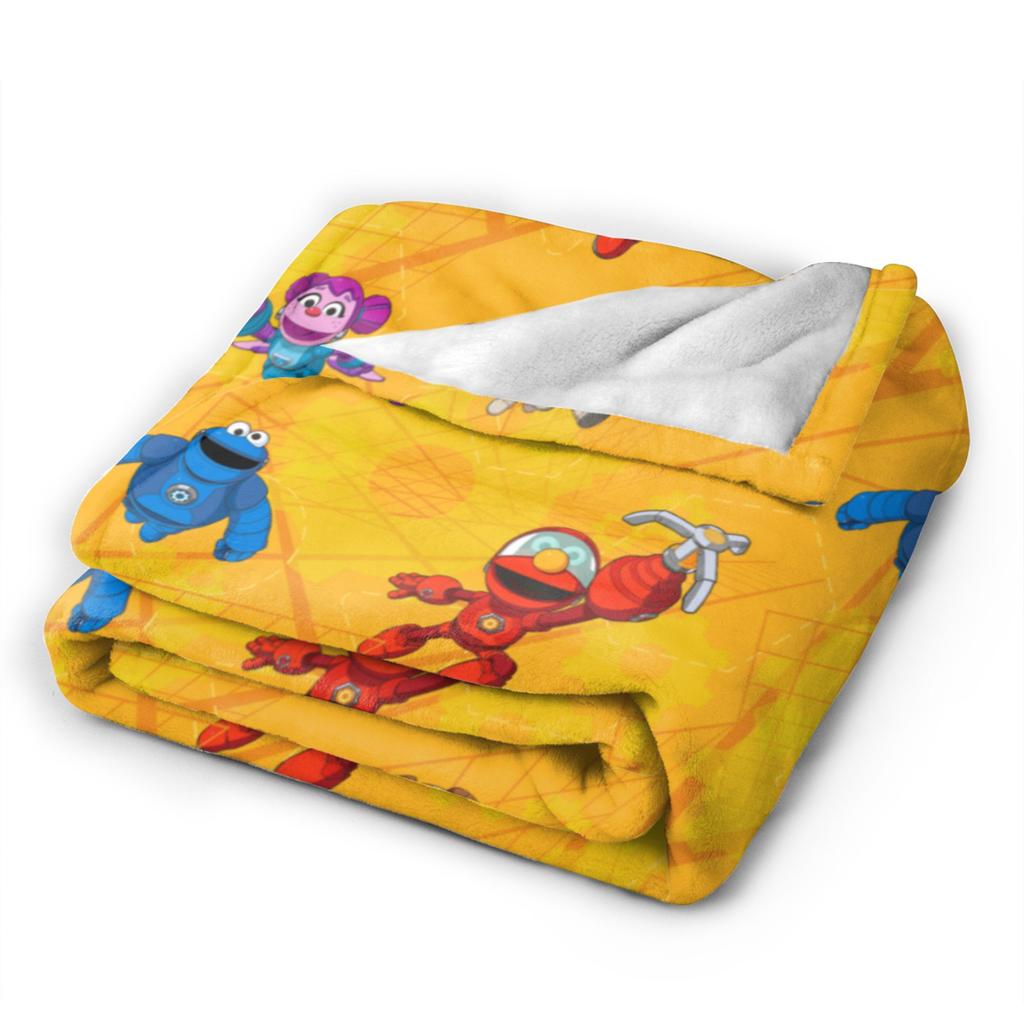 Sesame Street Mecha Builders Pattern Blankets  Flannel Funny Breathable Throw Blankets for Home Spring Autumn