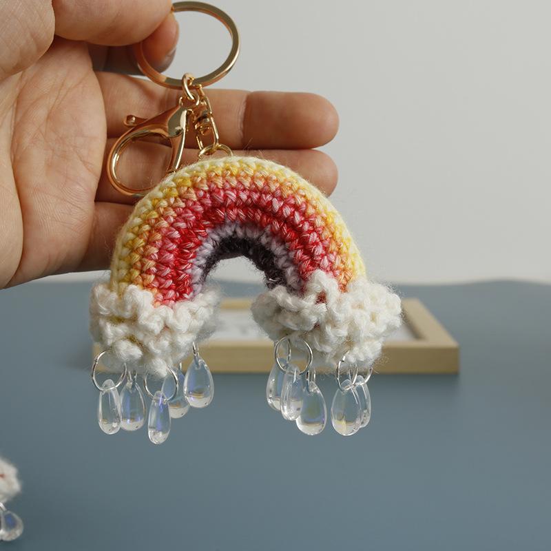 Handmaking Rainbow Crochet Keychain For Gifts Knitting Rainbow Keychain Cute Rainbow Pendant Keyring Custom Accessory