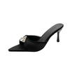 Summer new pointed open-toed rhinestone high-heeled sandals stiletto one pedal color high-heeled shoes half-drag women