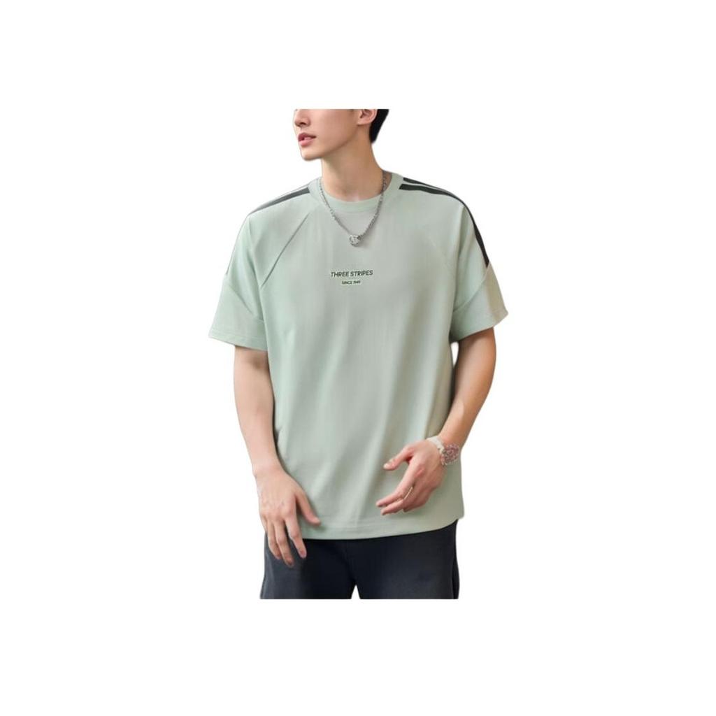 adidas Striped Loose Comfortable Fitness Running Breathable Short Sleeve T-Shirt Men Tops Light-Green JY8307