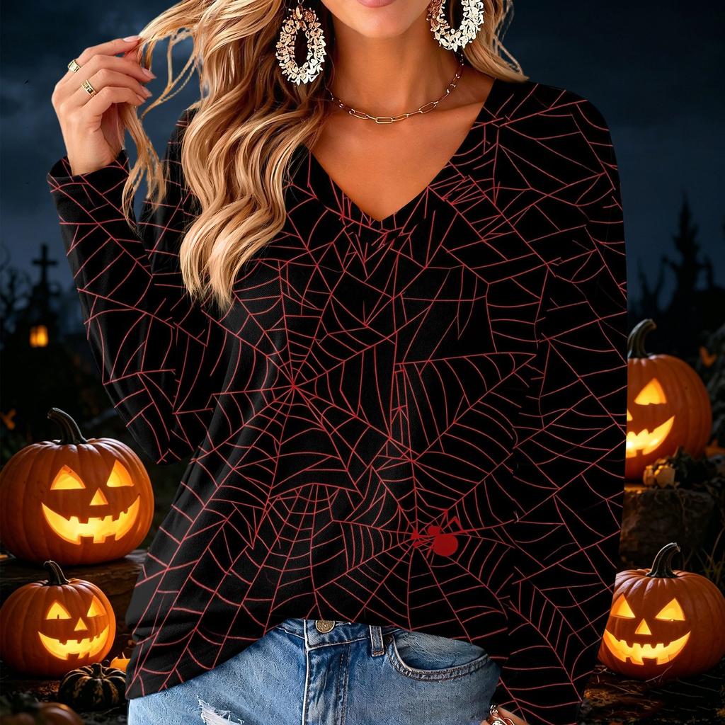 Women's V-Neck Long Sleeve Lightweight Print Top for Parties and Daily Wear