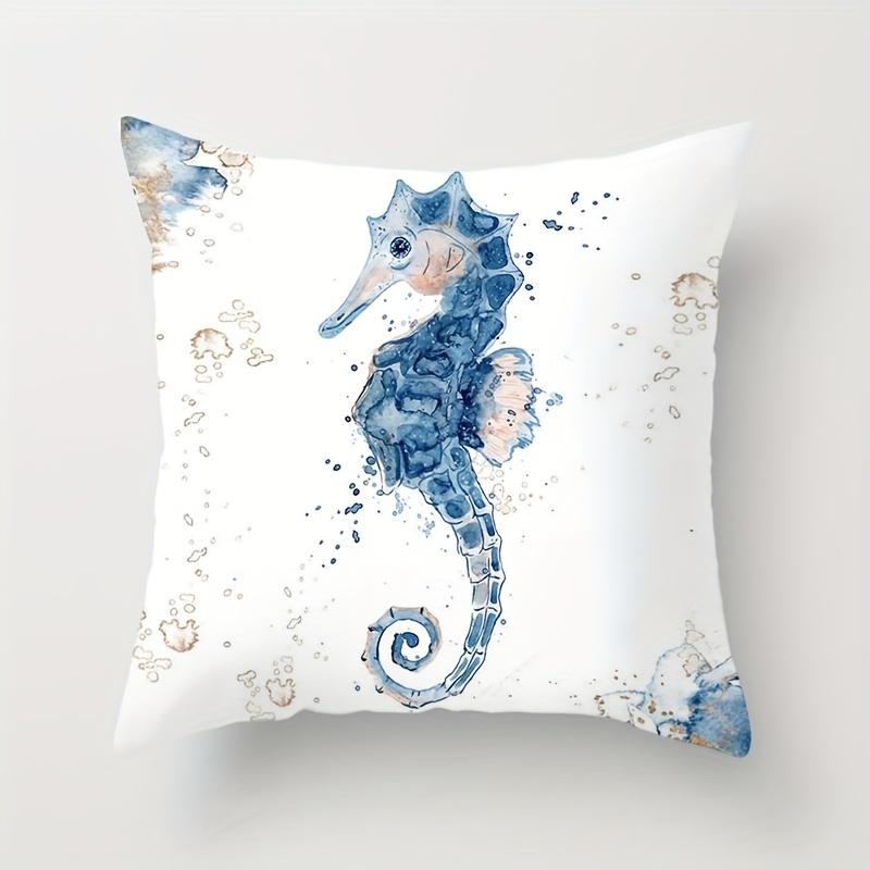 4Pcs Marine Animal Seahorse Whale Turtle Jellyfish Square Polyester Cushion Cover Hug Pillow Cover Bedroom Accessories Sofa Cush