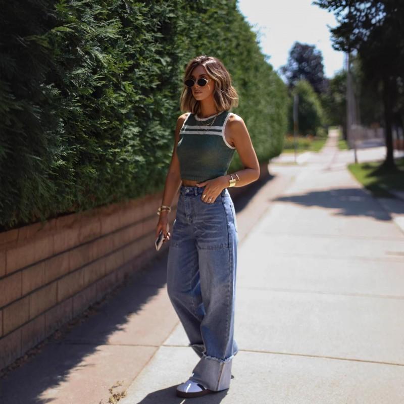 2026 Washed High Waist Wide Leg Jeans Frayed Hem Loose Casual Denim Pants Women