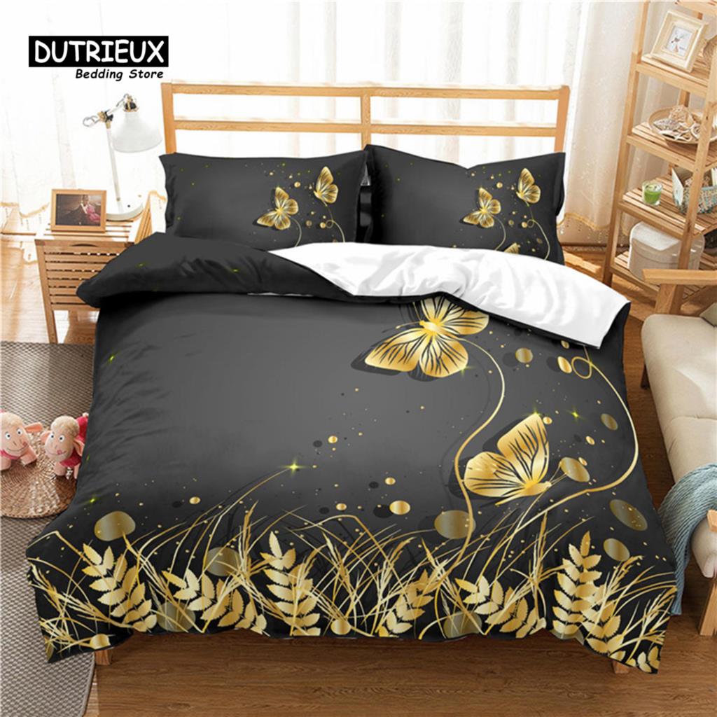 

Роскошный 3D золотой цветочный принт для дома, комфортный пододеяльник, наволочка, детский комплект постельного белья размера Queen и King EU/US/AU/UK EU single(135x200cm)