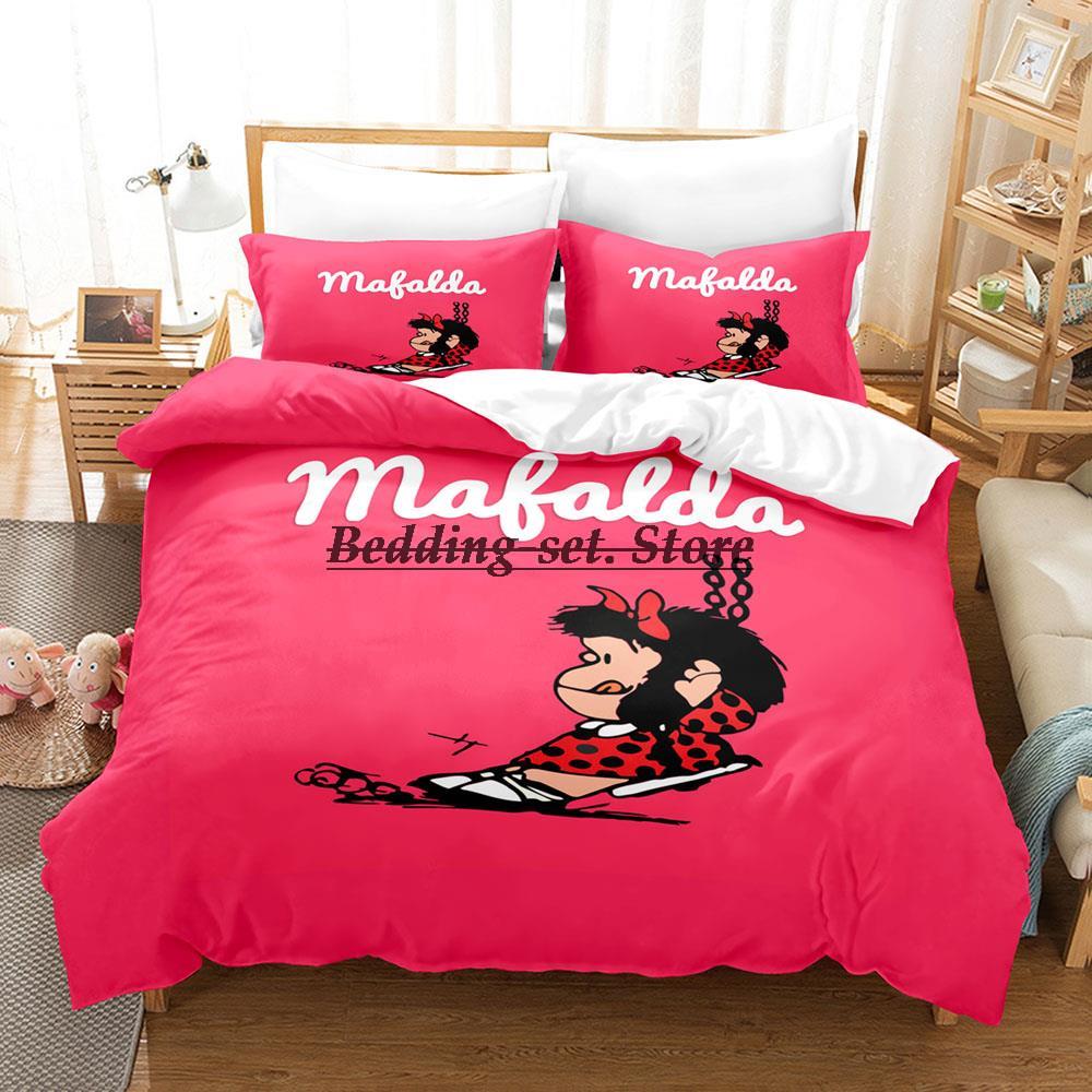 Mafalda Zestaw Pościeli Pojedynczy Bliźniak Pełny Queen King Size Zestaw do Łóżka Aldult Dziecko Sypialnia Zestawy Poszewek na Kołdrę Zestaw Arkuszy 3D Anime