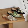 Krazing Pot Natural Skin Silk Spring Summer Size 40 Thick Low Heels Women Pointed Toe Shallow Embroidery Mules Pumps