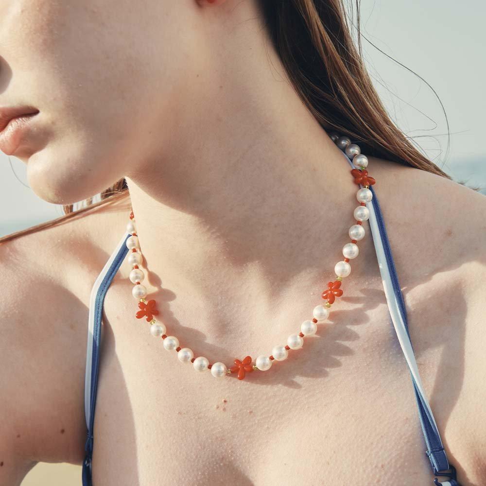 Vivid Oxalis Flower Pearl Necklace_Vh2336Ne013B