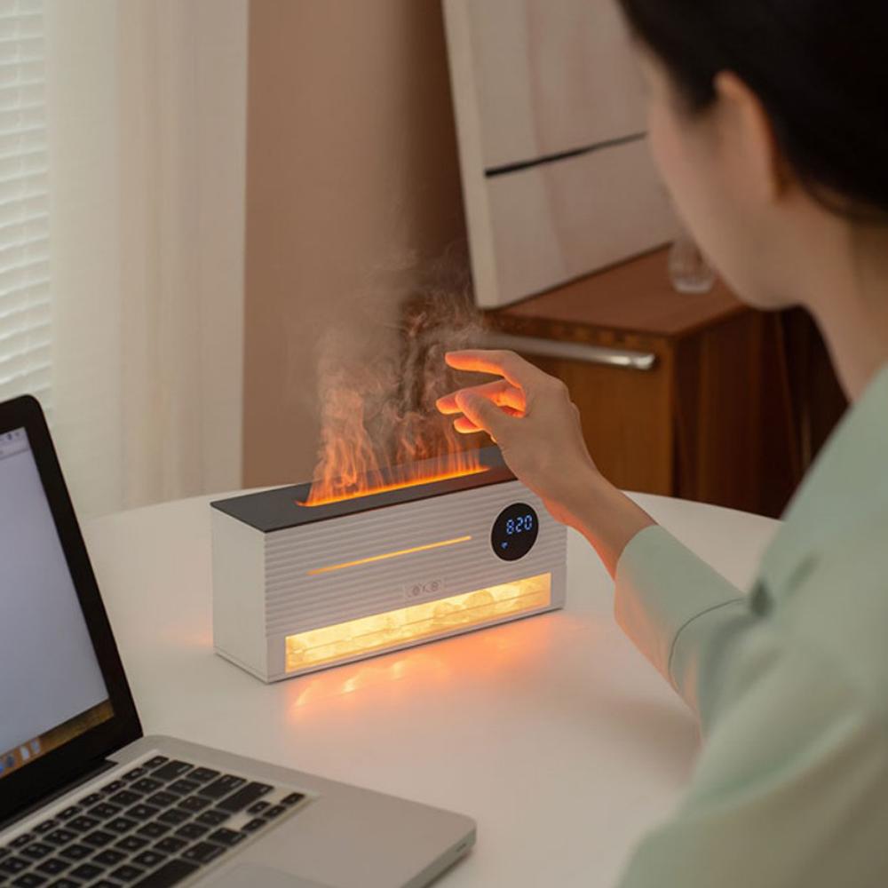 New Flame Rock Humidifier 260ML Large Capacity Aroma Essential Oil Fragrance Diffuser Clock Colourful Flame Abiment Night Lights