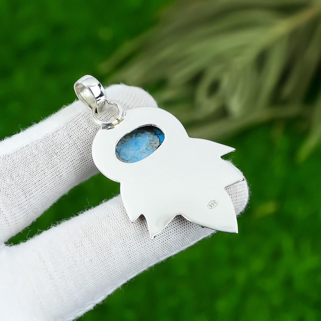 Natural Tibetan Turquoise Gemstone Pendant 925 Sterling Silver Indian Jewelry