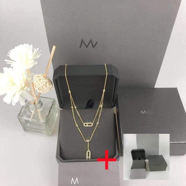 

Classic Color Double Removable Bright Stone Lady Pendant Necklace European American Fashionable Fashionable Christmas Souvenir Other