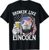 Drinking Like Lincoln 4th of July Men Abraham Merica Flag T-Shirt
