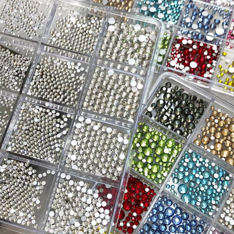 12 Grids/Box Shimmering Colorful Nail Art Flatback Gemstones For Diy Nail Nail Jewelry Decoration