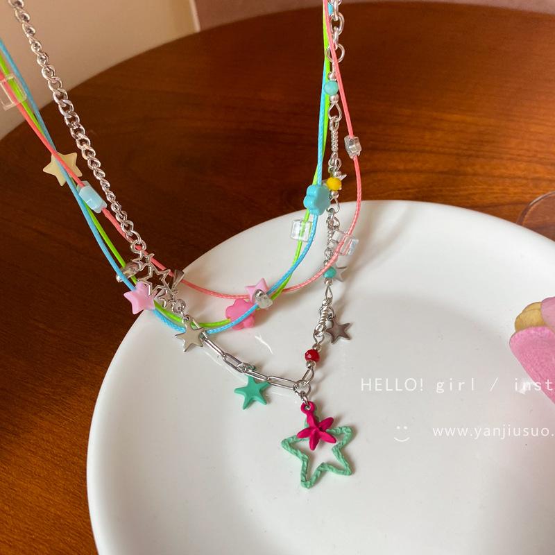 Dopamine Color Star Pendant Necklace Women's Summer Sweet Cool Design Clavicle Chain Stacked Neck Chain Accessories