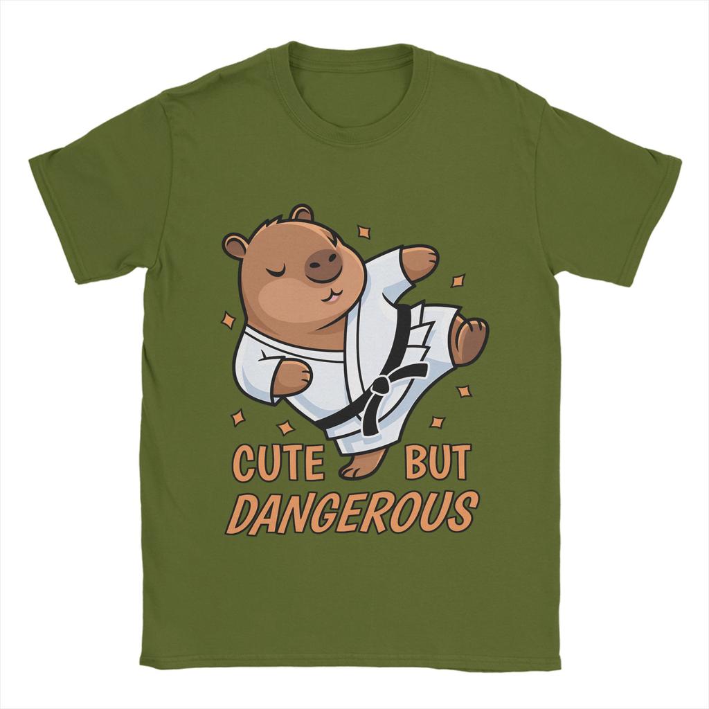 Capybara Cute But Dangerous 100 Cotton TShirt For Man Aesthetic TShirts Round Neck Trending Tee Shirt Plus Size Cheap Tops