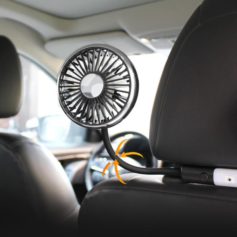 Car Cooling Air Fan USB Double Head Car ElectricCooling Air Fan for Rear Seat 360 Degree Rotatable with LED