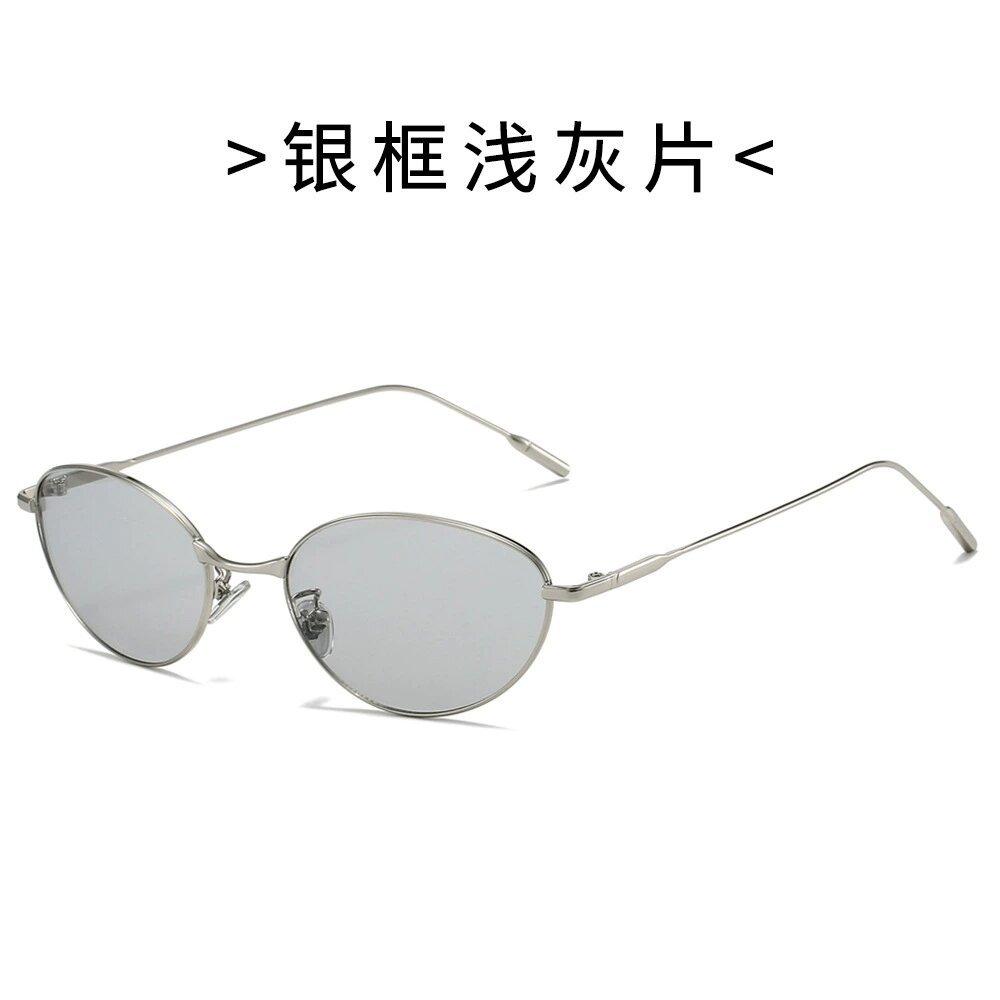 Ins Korean Version Metal Silver Cat Eye Glasses Female Trend Anti Blue Light Flat Lens Temperament Sun Glasses Gafas De Sol Mujer
