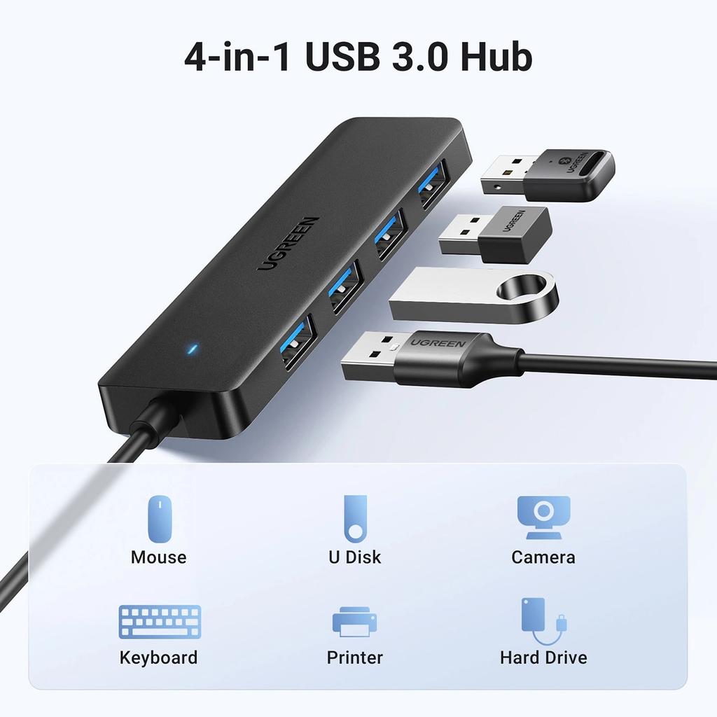 HUB Ugreen CM219 25851 z 4 portami USB-A 3.0 i kablem USB-A 3.0 15cm - czarny