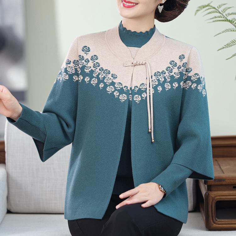 

Мама Осенняя Мода Новый Свитер Костюм-двойка Для женщин среднего и пожилого возраста Свитер в западном стиле Костюм Бабушка Осеннее Пальто. 5XL зелёный