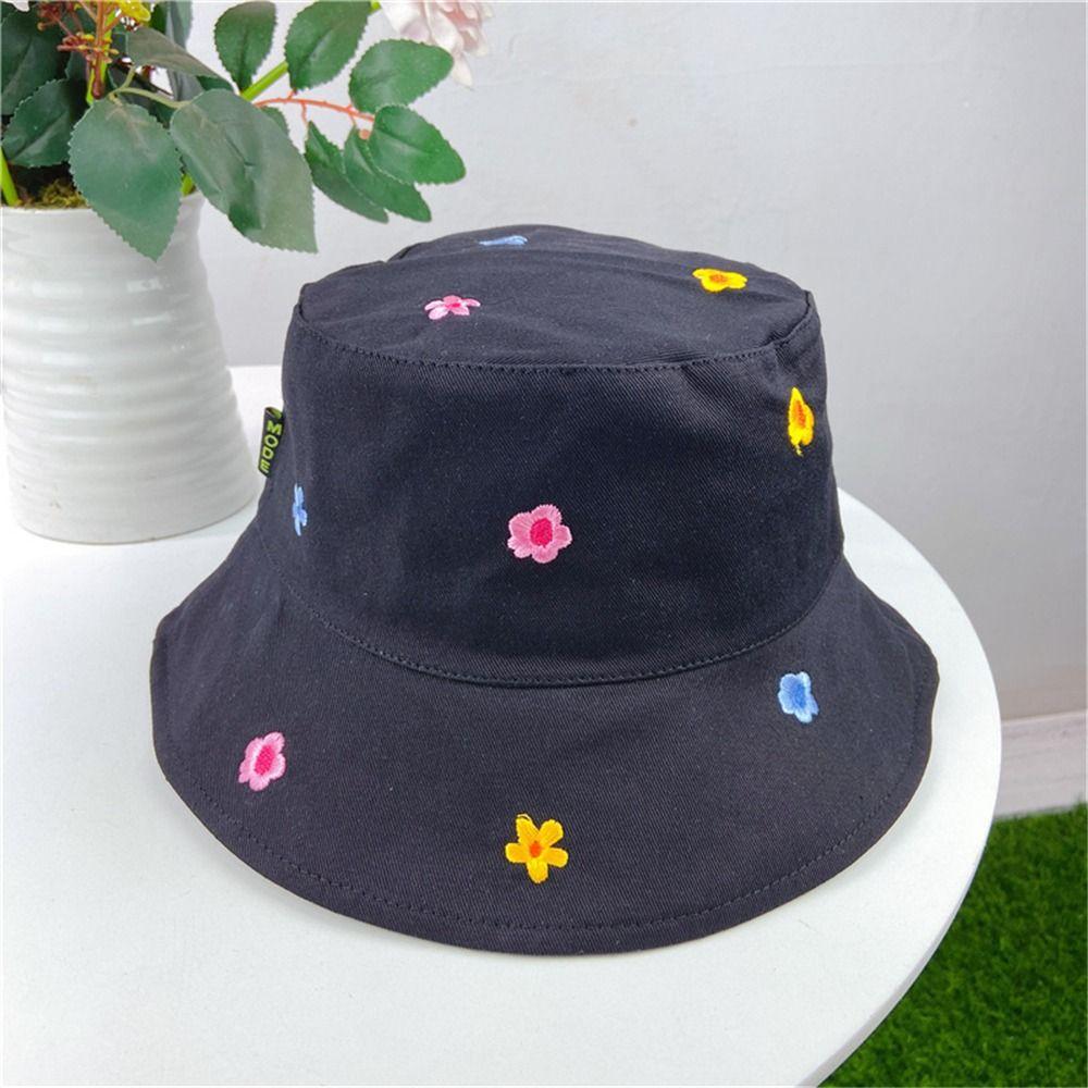 Men Women Outdoor Flower Embroidery Fisherman Hat Bucket Hat Cotton Sun Cap