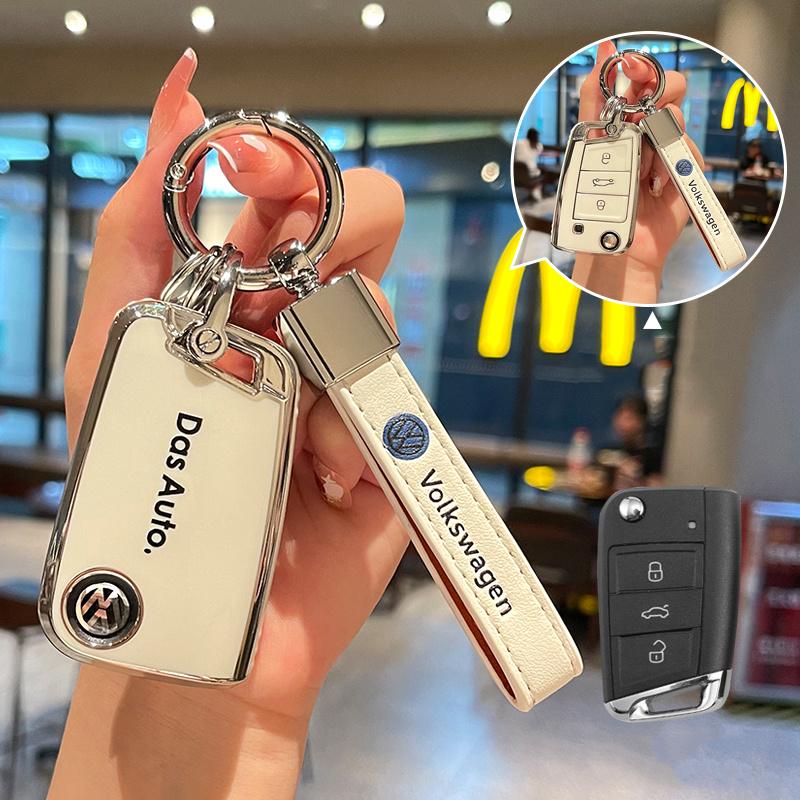 TPU Key Fob Cover with Keychain Lanyard For VW Volkswagen Accessories Atlas Golf GTI Jetta Tiguan Car Key Case Full Protection Ze4