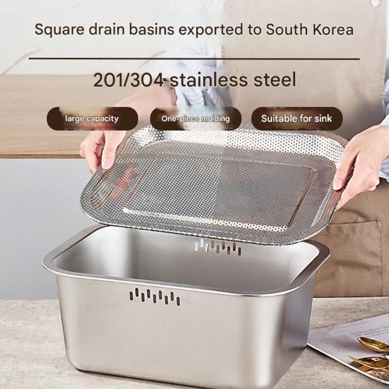 Heavy Duty Stainless Steel Meshes Colander Square Kitchen Strainer For Quick Draining Vegetables Pastas Easy To Cleaning Compact Storage