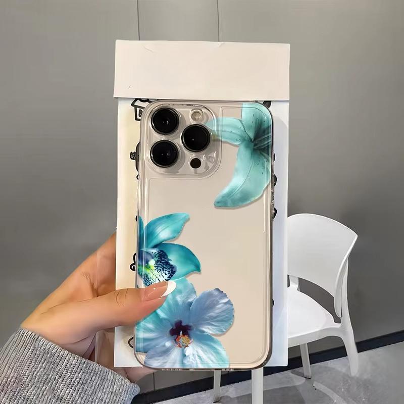 Pink flowers Pattern Clear Phone Case for iPhone 17 Pro Max 16 15 Pro 14 13 12 11 XR 17Air 16 Plus Silicone Cover