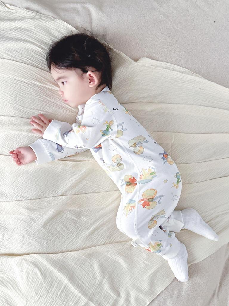 Autumn Pure Cotton Tagless Newborn Bodysuit with Double Layer Belly Protection and Long Sleeves - Baby Pajamas & Home Wear.