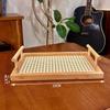 Hollow Serving Tray with Handles Handmade Kitchen Fruit Platter Bamboo Hand-Held Tray  Food