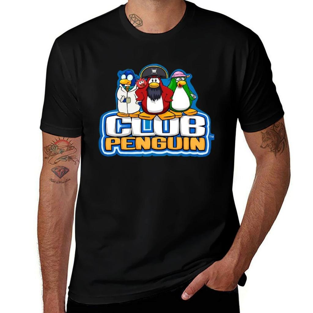 Club Penguin Logo with Characters TShirt Durable Work Wear TShirt